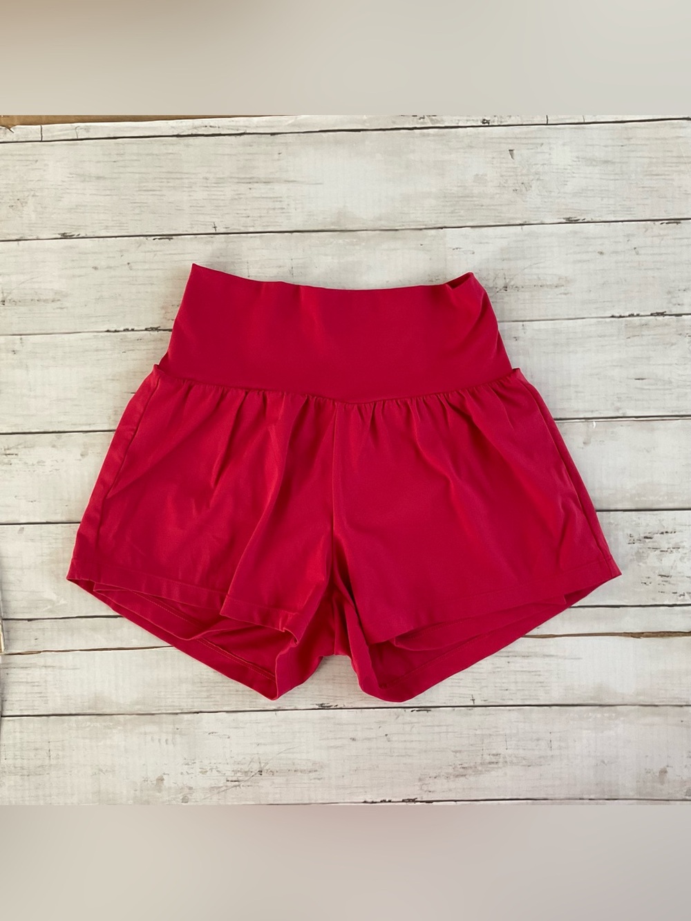 Halara High-Waist Active Shorts in Red, lined shorts with pockets, size small